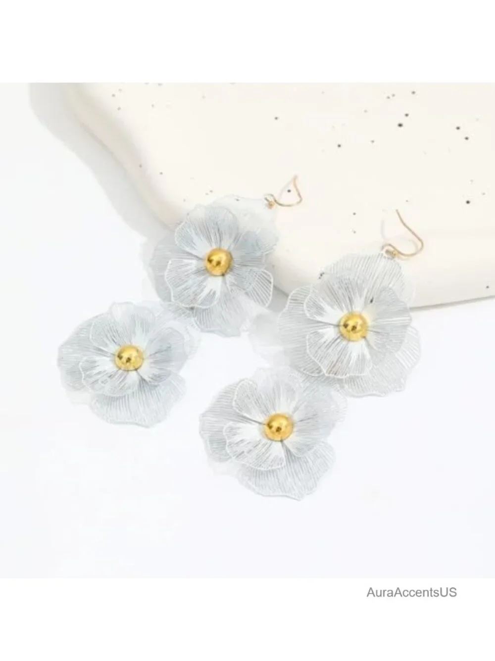 Large Gold Flower Filigree Dangle Earrings Women Vintage 3D Petal Statement